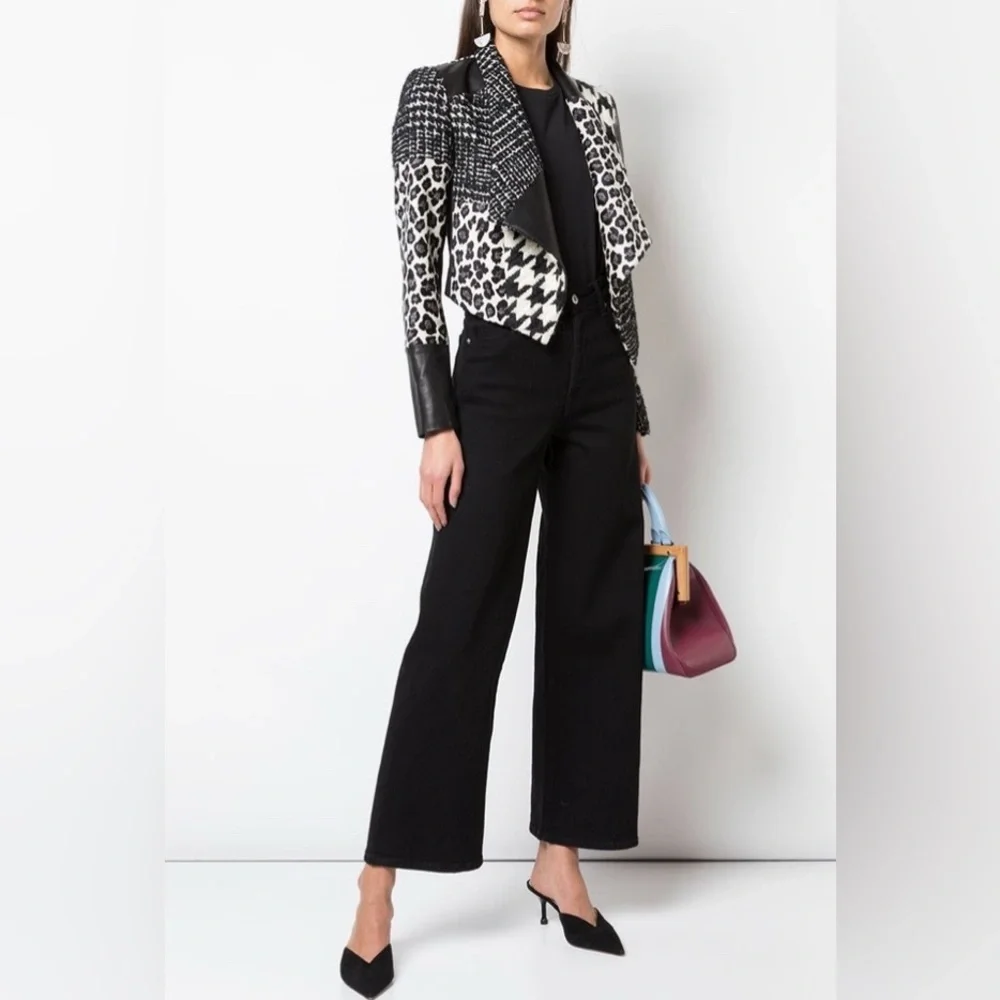 NWT Alice + Olivia Harvey Leather Patchwork Draped Lapel Blazer Jacket M - Picture 4 of 17